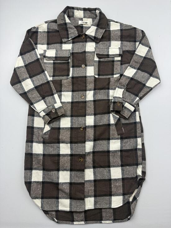 CI SONO Jackets & Blazers - CI SONO Jacket Womens Large Brown Plaid Flannel Button Front Pockets Shacket